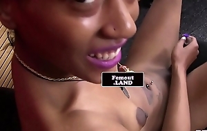 Black femboy masturbating while filmed
